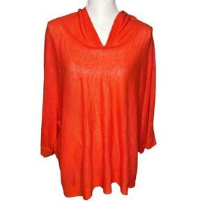Eileen Fisher 100% Organic Linen Orange Oversized Pullover Hoodie Sz XL